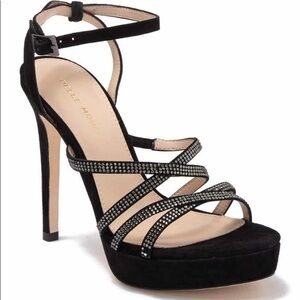 NEW Pelle Moda Black Suede Crytal Embellished Strappy Stiletto Sandal Size 9M